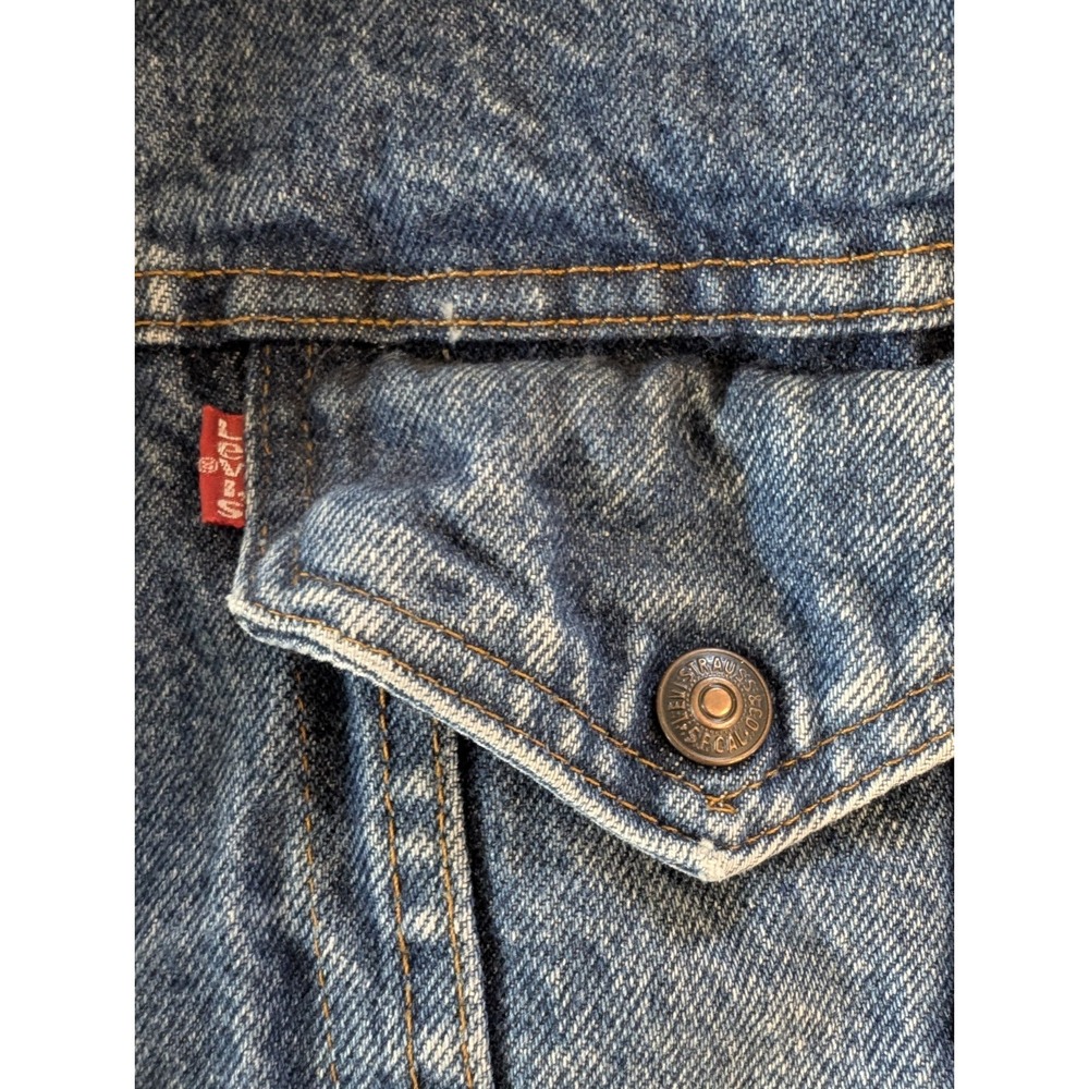 VTG 80s Levis Sherpa Lined Denim Trucker Jacket USA Made 70608 42R Streetwear - Picture 11 of 16